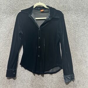 Y2k Lip Gloss Cardigan Sweater‎ Women Small Black Velour Button Up Dark Academia